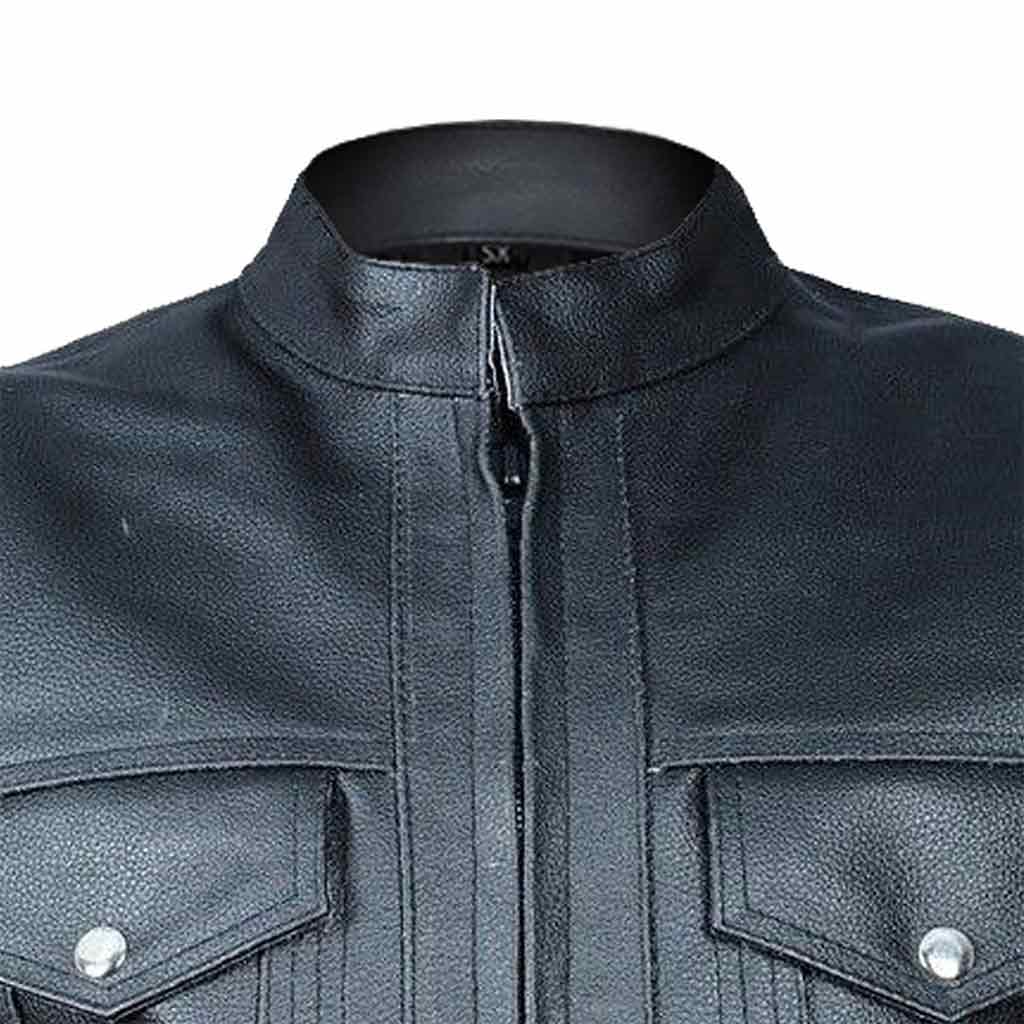 Real Leather Vest Chest Pocket