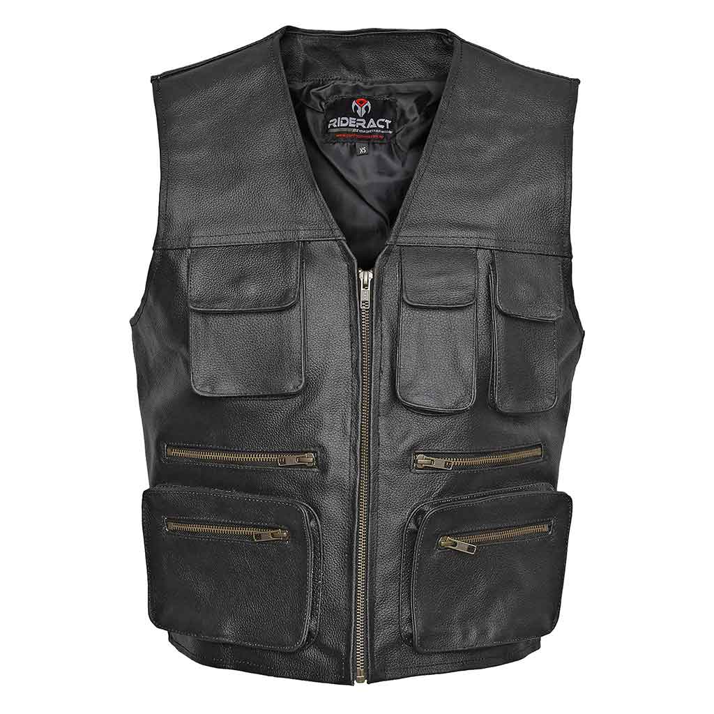 RIDERACT Cargo Leather Vest Black
