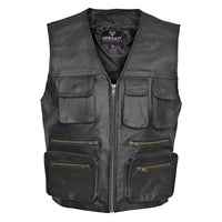 RIDERACT Cargo Leather Vest Black