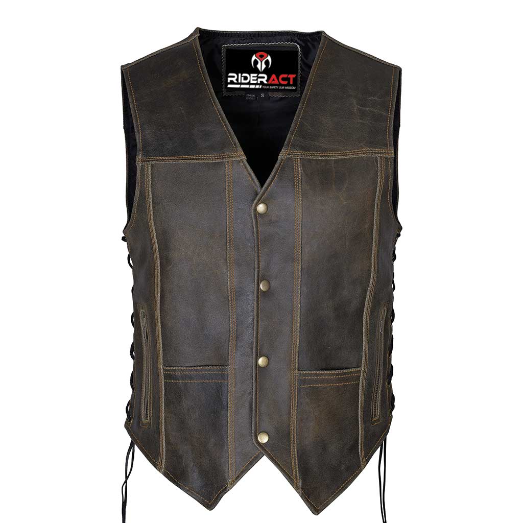 harley style distress leather vest