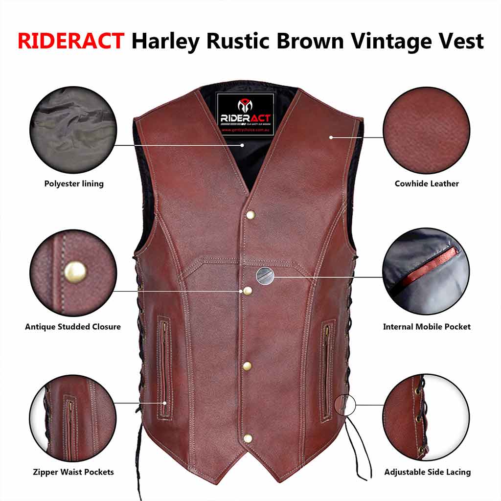 Harley Rustic Brown Vintage Vest Infographics
