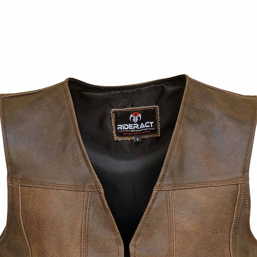 RIDERACT® Harley Distress Leather Vest Polyester Lining