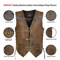 Infographics Harley Distress Leather Vest Antique Clasp Closure