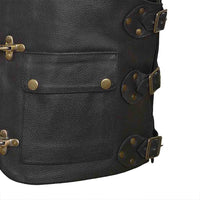 Motorbike Leather Vest Black Adjustable Waist Straps