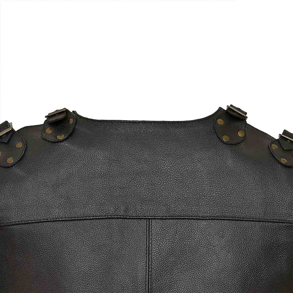 Motorcycle Leather Vest Black Back side