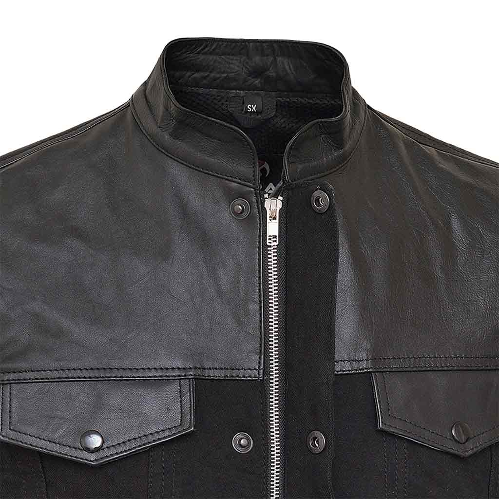 Denim Leather Vest Zipper and Studd Closure