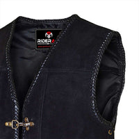 Leather Vest Black Braiding on edges