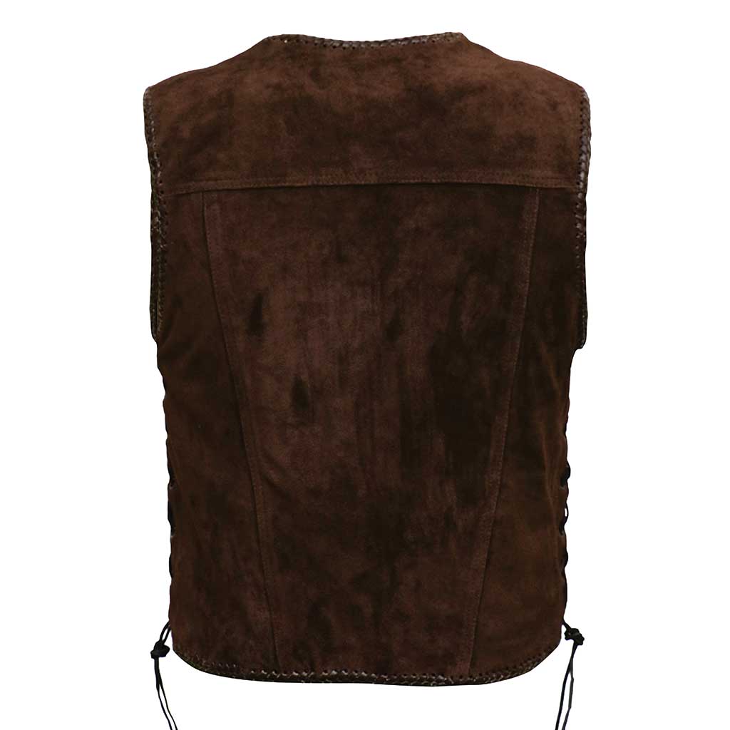 suede leather vest back pose