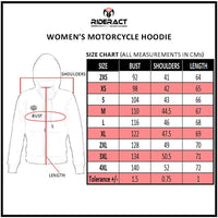 RIDERACT® Women's Motorcycle Riding Reinforced Hoodie Black Size Chart