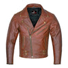 RIDERACT® Mens Brown Leather Motorcycle Jacket Brando