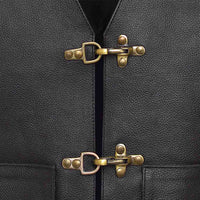 Biker's Spirit Leather Vest Black Adjustable Hooks Front Closure