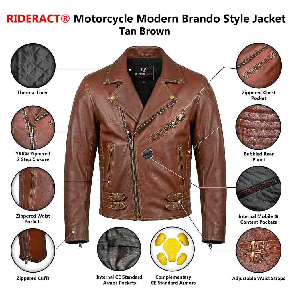 brando motorbike jacket with features