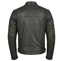 Back view of black leather motorbike jacket