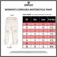 Women Motorcycle Pant size chart
