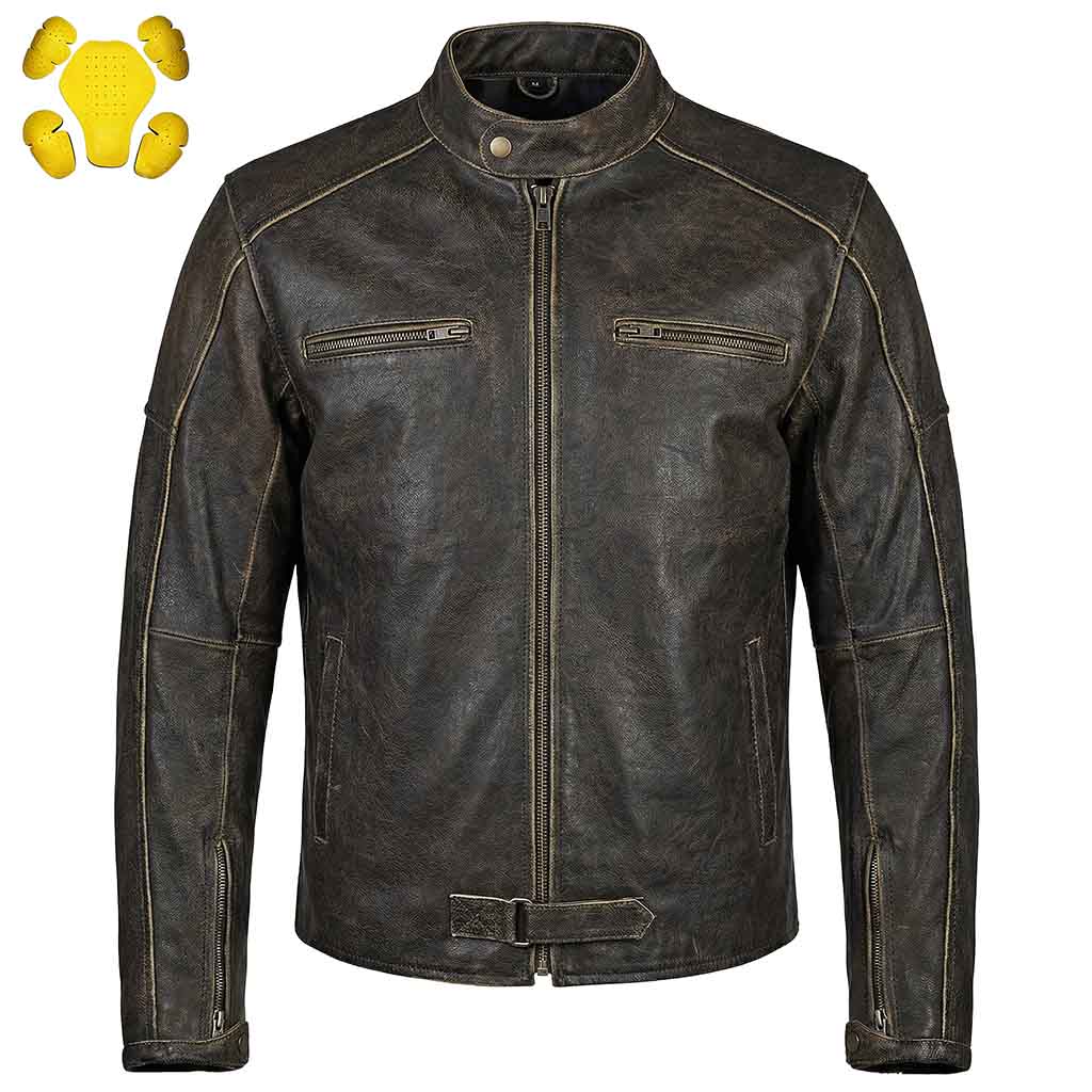 RIDERACT® Distressed Leather Motorcycle Jacket