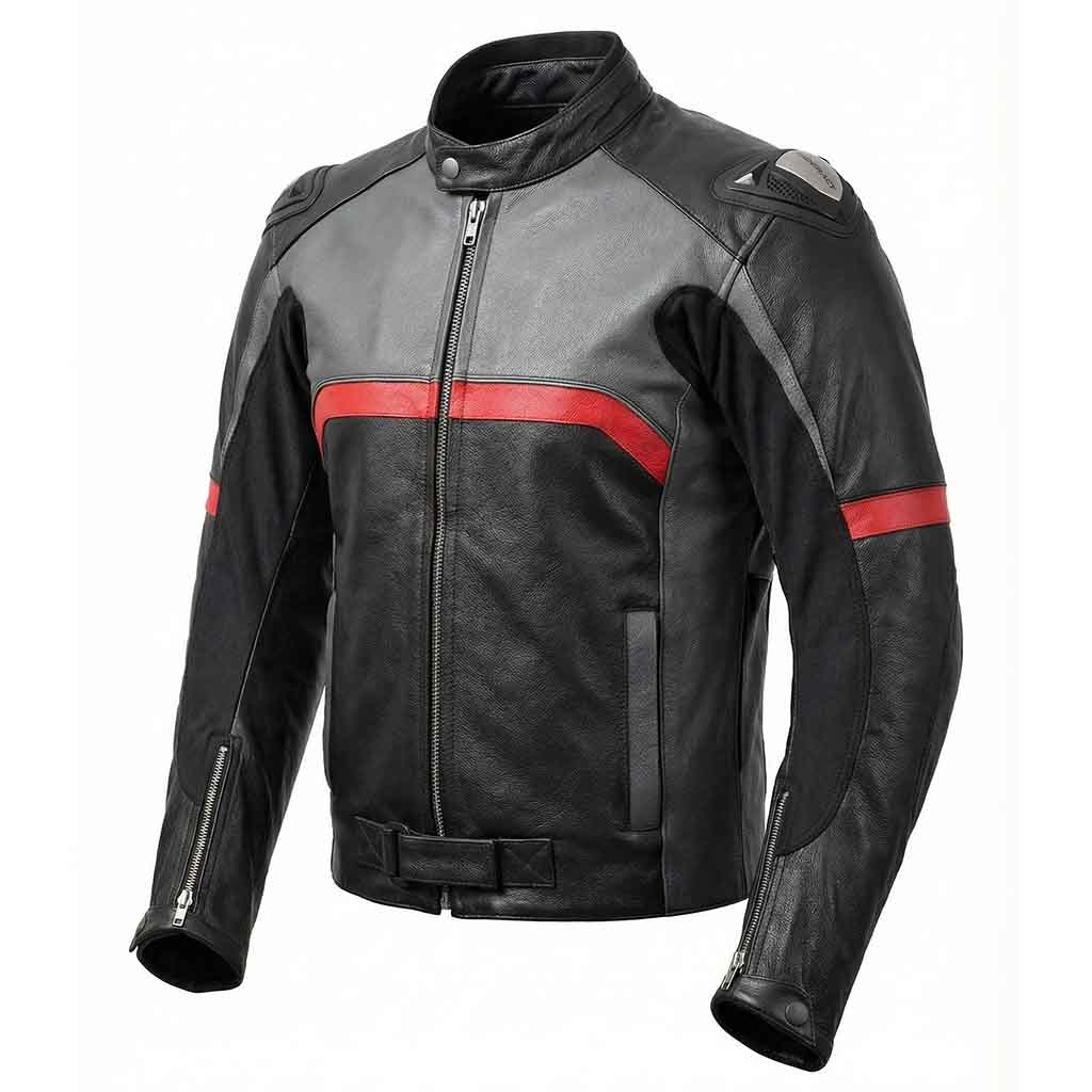 Side view of leather motorbike jacket