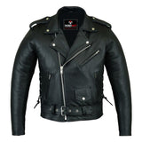 Motorcycle Leather Jacket black with side laces