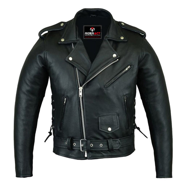 Motorcycle Leather Jacket black with side laces
