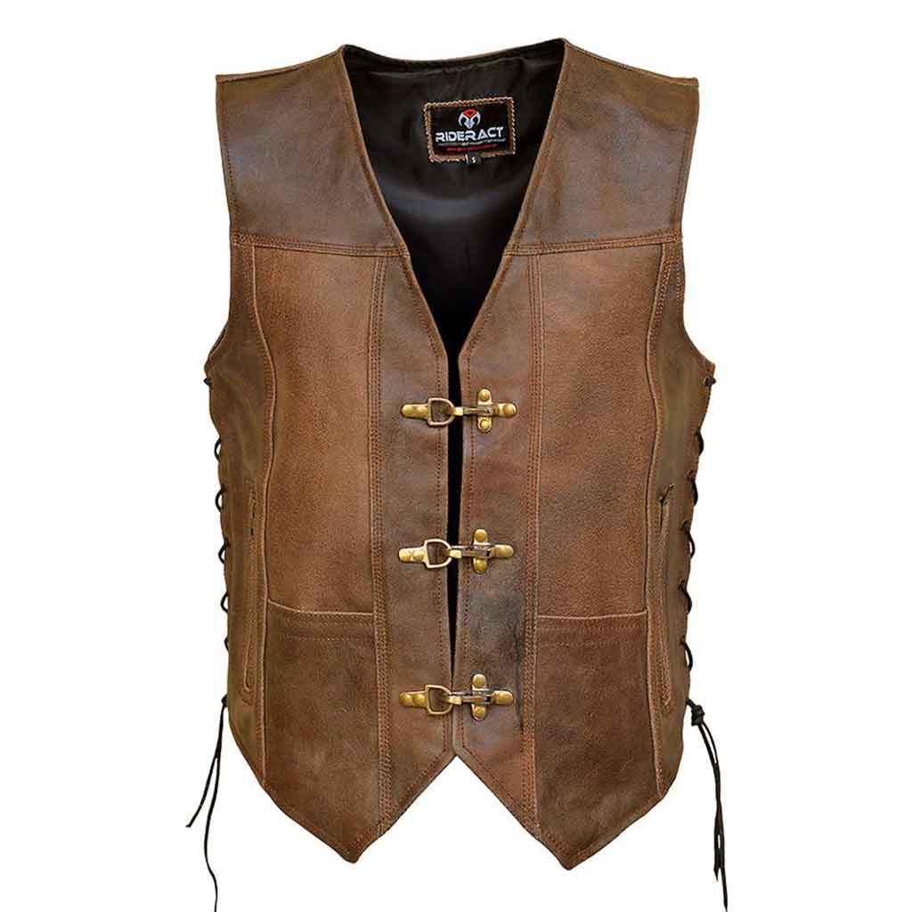 RIDERACT Leather Vest Black Brown