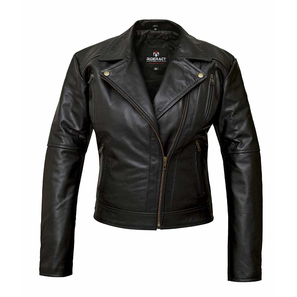 RIDERACT Women Leather Motorcycle Jacker Black