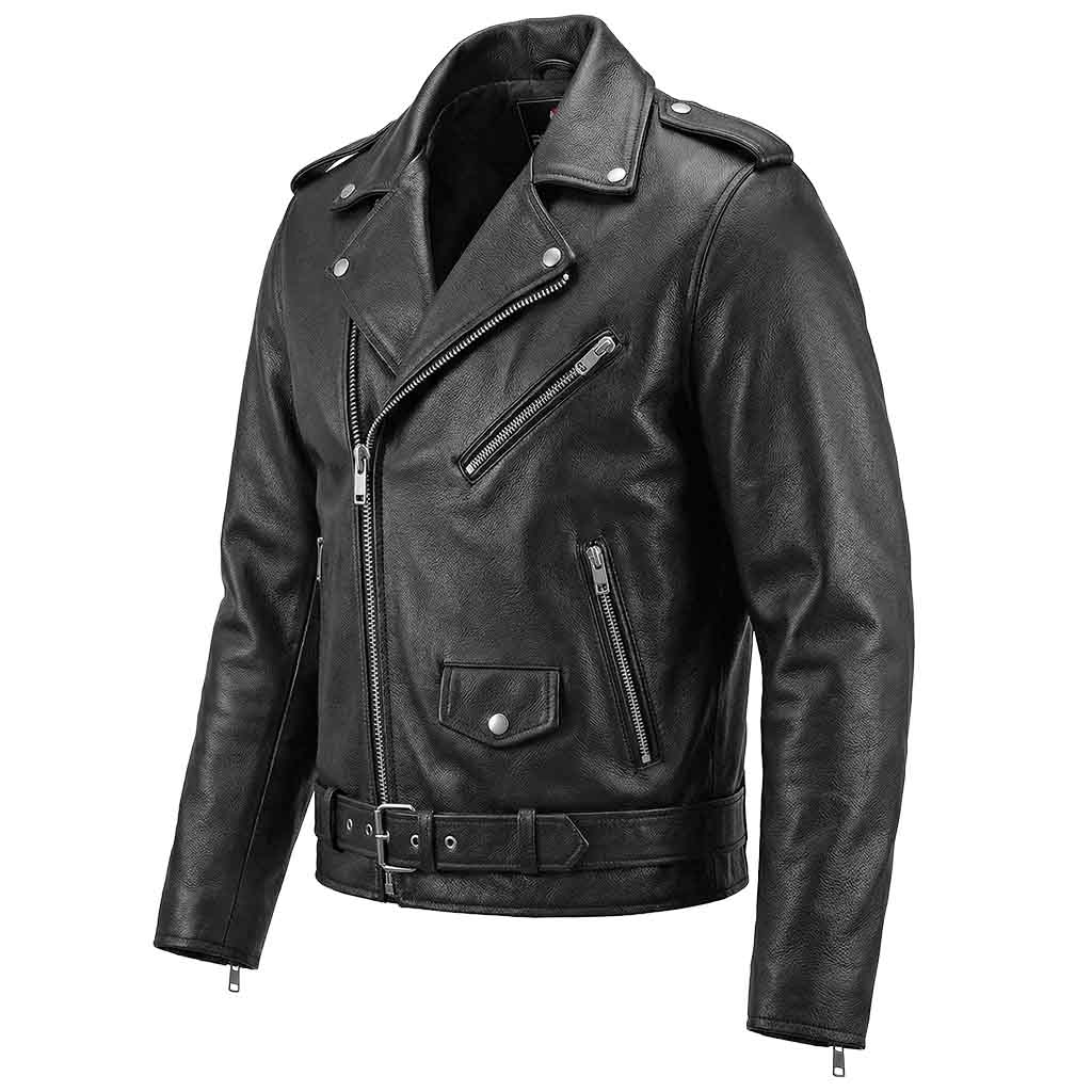 Side view of Leather Moto Jacket for men