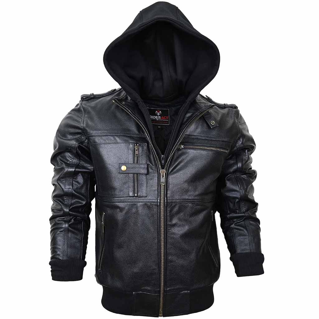 Leather Motorcycle jacket with Hood