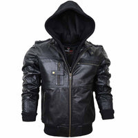 Leather Motorcycle jacket with Hood