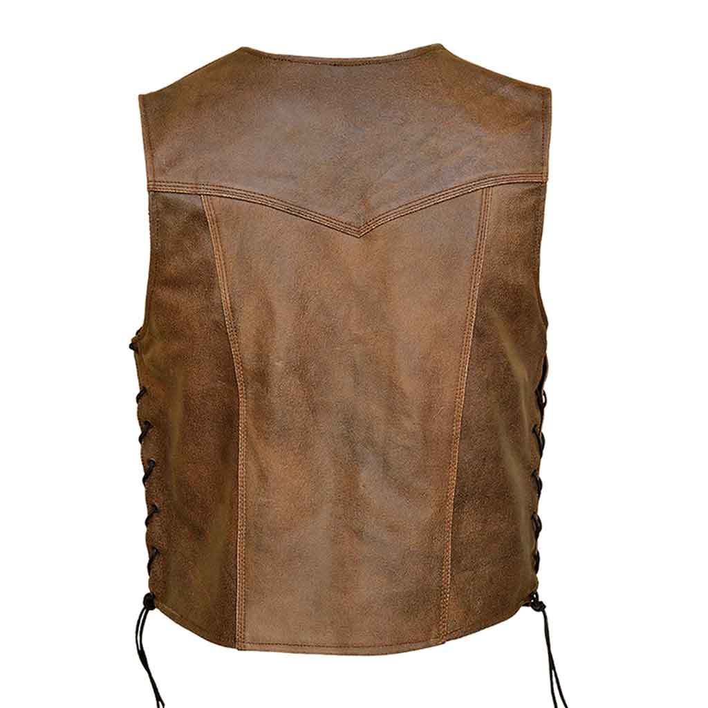 RIDERACT® Distressed Leather Vest – Antique Clasp Brown