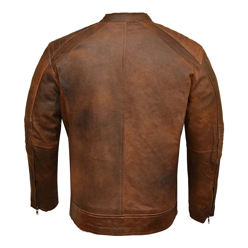 rideract Motorbike Leather Jacket  brown back pose