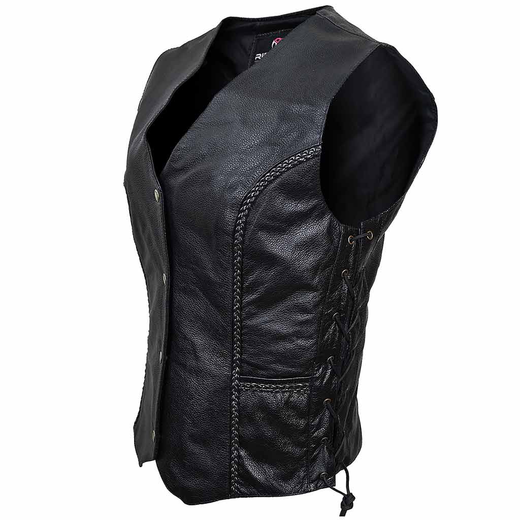 Adjustable leather motorcycle vest ladies