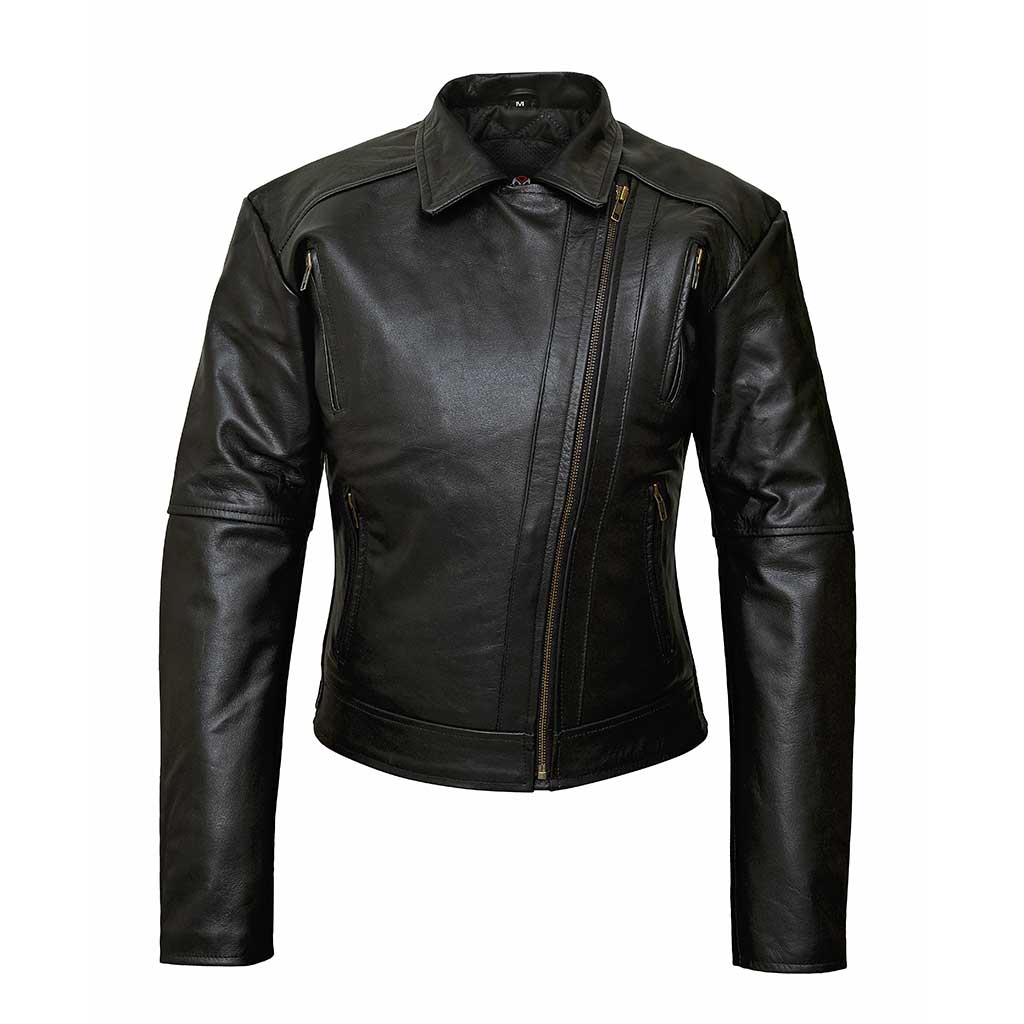 RIDERACT Women Leather Motorcycle Jacket Black