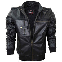 Men Leather Motorcycle Jacket zipper pockets
