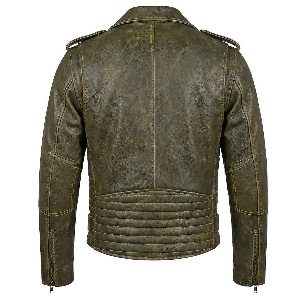 back view Brando-style leather jacket
