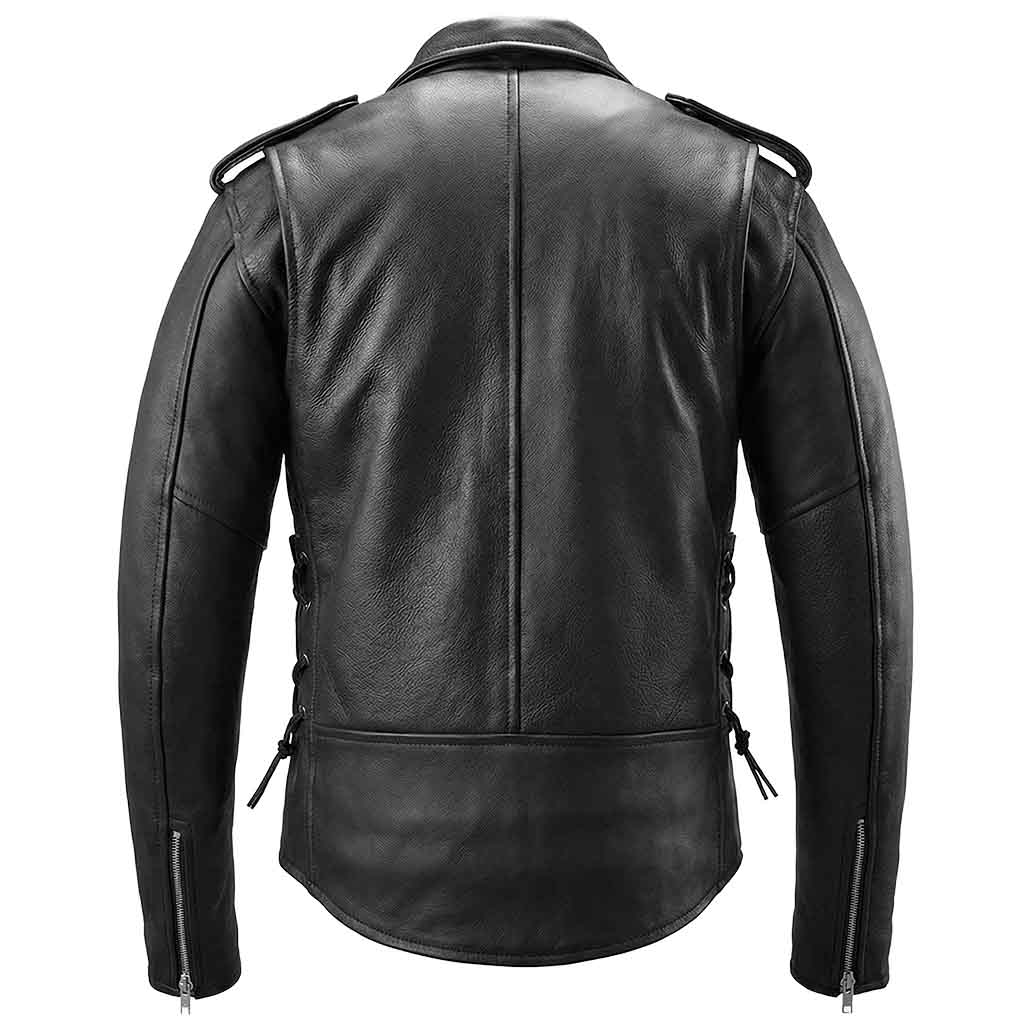 Backside view of motorcycle leather Jacket RIDERACT®