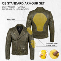 leather motorbike jacket with CE standard armour set features