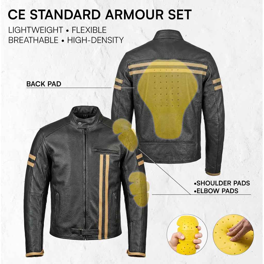 Motorcycle jacket with CE standard armour set