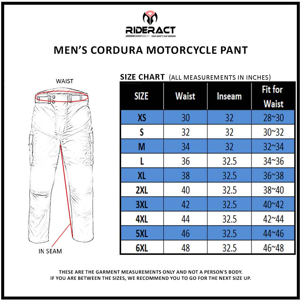 Size Chart motorcycle pants Motorcycle riding waterproof pant black