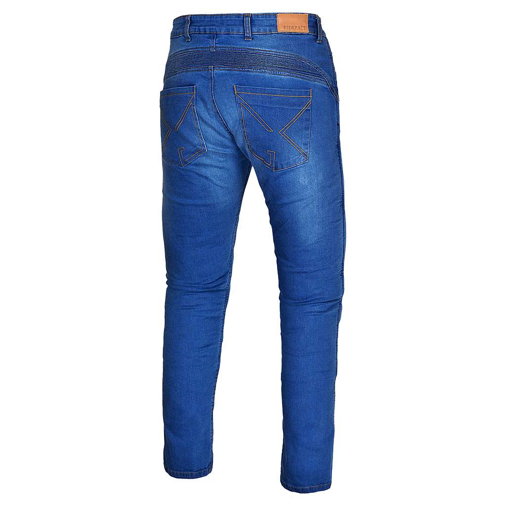 biker style blue jeans back side