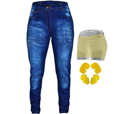 Women  Motorcycle Jeans Dark Blue Reinforced with Aramid Fiber