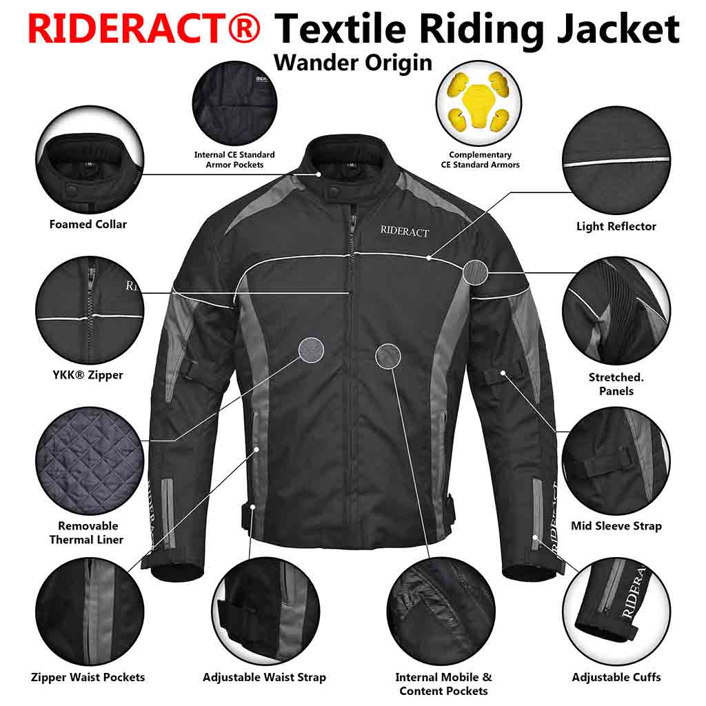 Infographics textile motorbike jacket Wander Origin