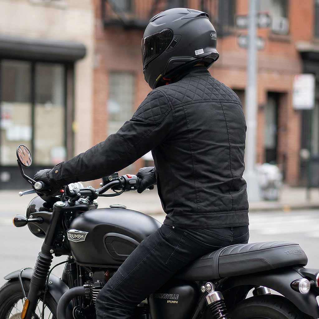 black motorcycle jacket back pose