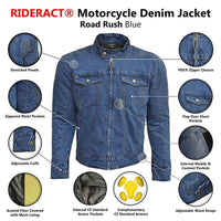 Infographics Men's Motorcycle Riding Denim Reinforced Jacket Road Rush