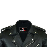 Adjustable waist belt & stud fasten down collars Moto Leather Jacket