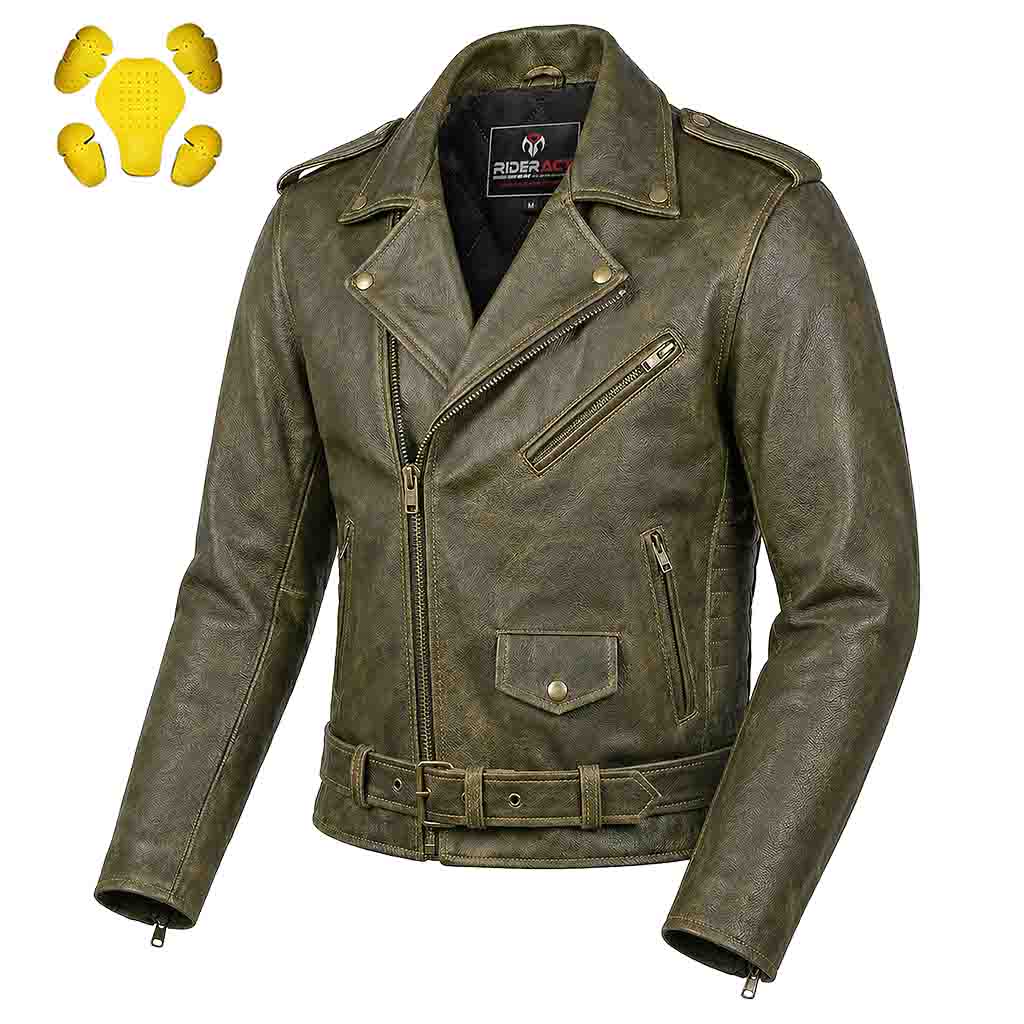 Leather motorcycle jacket for men