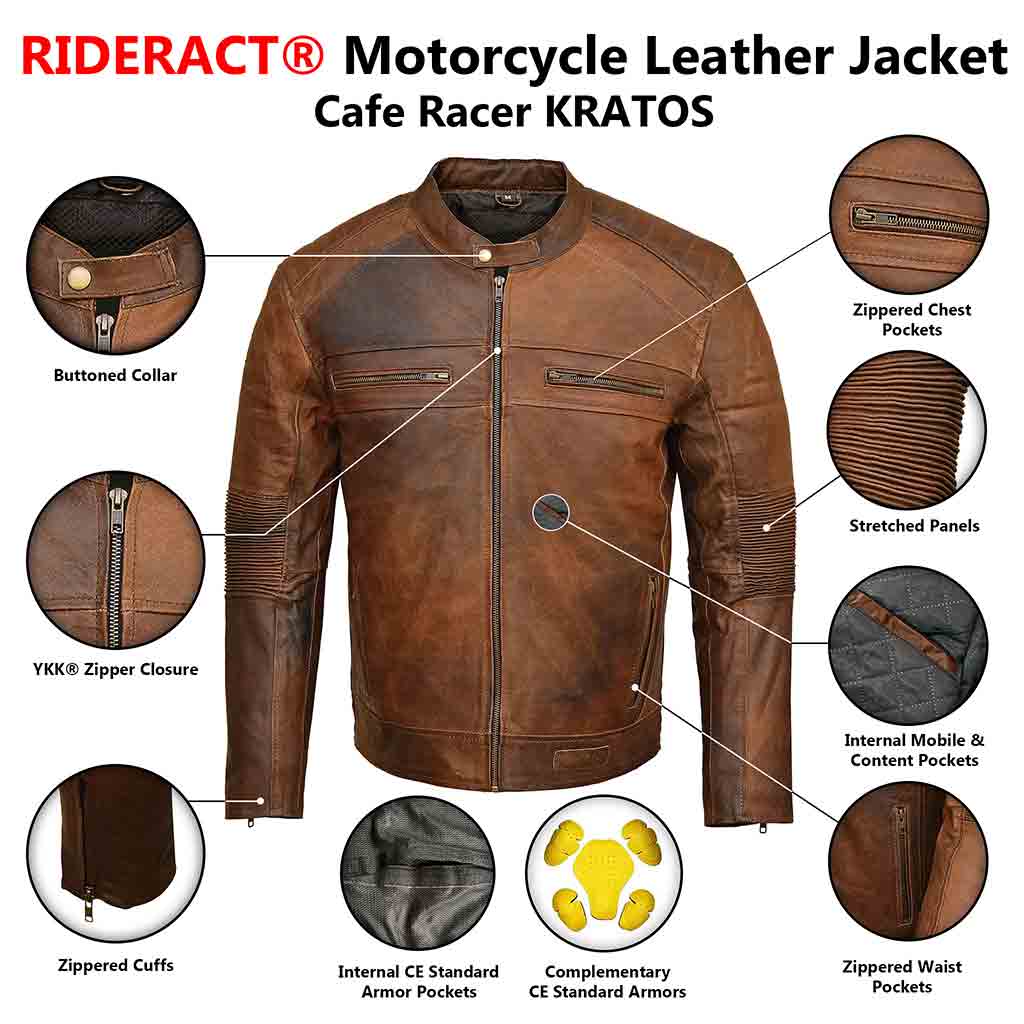 Infographics Men Motorbike Jacket Cafe Racer KRATOS
