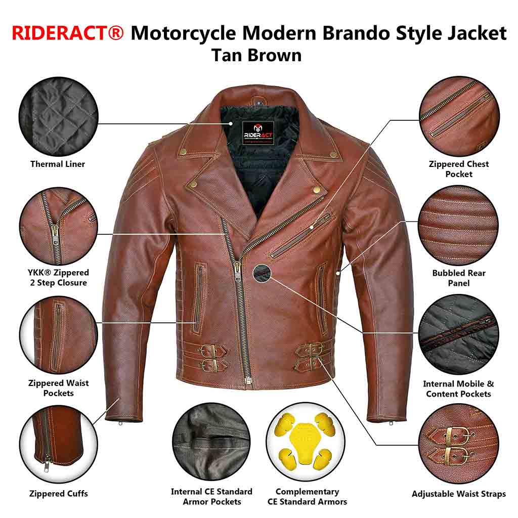 Infographics Modern Brando Style Tan Brown Moto jacket