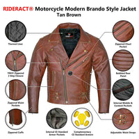 Infographics Modern Brando Style Tan Brown Moto jacket