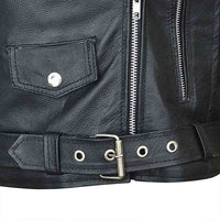 Adjustable belt Leather Moto jacket for women
