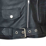 Adjustable belt Leather Moto jacket for women