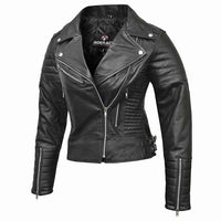 RIDERACT Women Leather Motorcycle Jacket Black